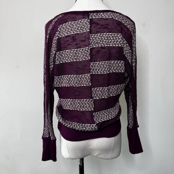 Vintage Y2K Burgundy Striped Mesh Knit Sweater Indie Hippie Fairy Grunge Top S - Picture 4 of 5
